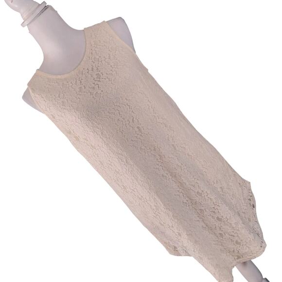 MONTEAU LOS ANGELES! CREAM STRETCH LACE OVER CREAM SHEATH SLEEVELESS DRESS! SZ L - Picture 10 of 10